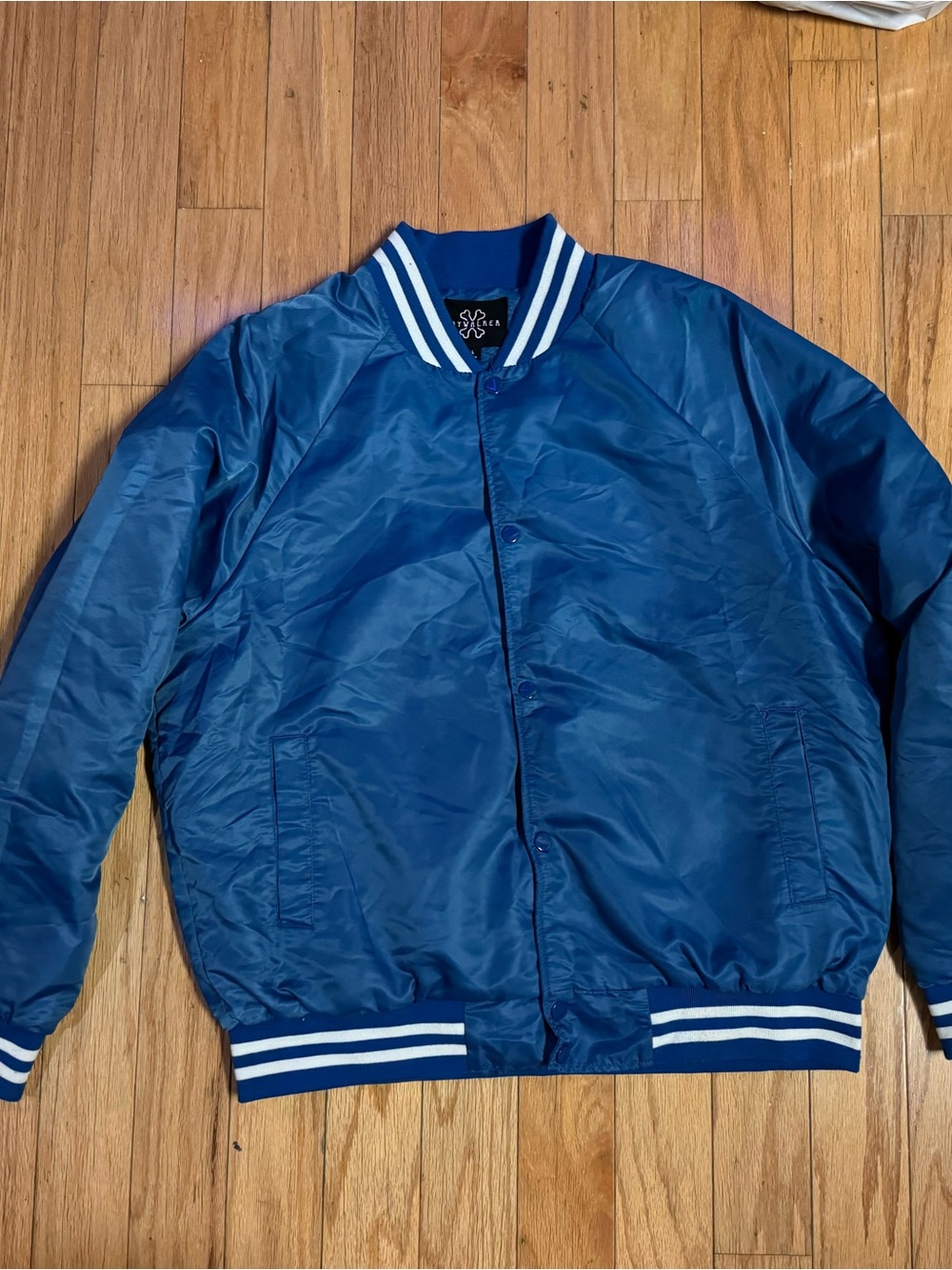 Unbranded Blue Varsity Bomber Jacket with Striped Ribbing